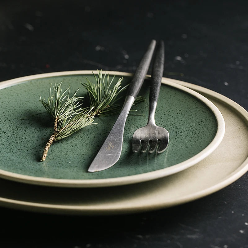 Exclusive Mint Color Ceramic Dinner Plate Creative Western Big Steak Plate Salad Bowl