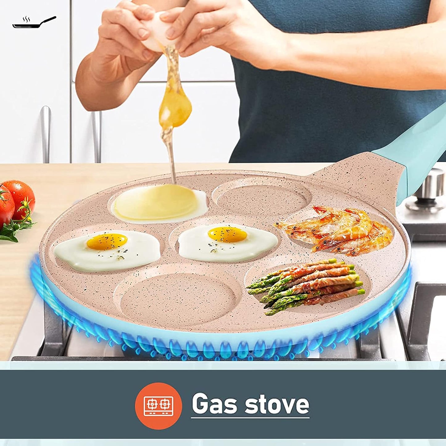 Pancake Pan 7 Molds Nonstick Breakfast Griddle Blini Pan, Gas Compatible,9.7 Inch Blue