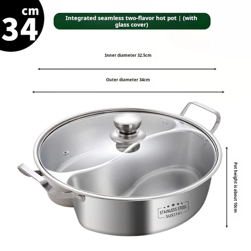 316 Stainless Steel 32Cm Divided Hot Pots Fondue Chinese Soup Hotpots Induction Cooker Cooking Pot Twin Divided