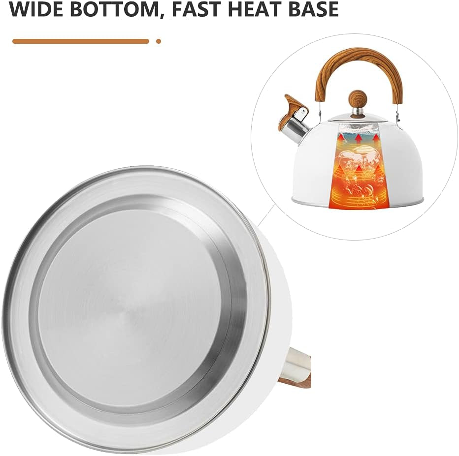 Tea Kettle, Stainless Steel Tea Pot, 2.6 Quart / 2.5 L Tea Kettle for Stove Top, Stovetop Whistling Teapot, Tea Kettles Stove Top with Grip Ergonomic Handle, Pearl White Tea Kettles Stovetop