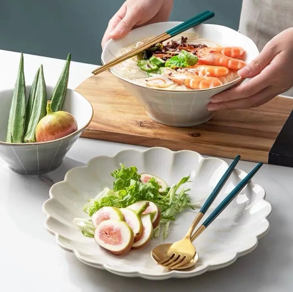 Dinner Plate Home Patera Na Ciasto Nordic Ceramic Tableware Dinner Plate Net Red Steak Western Food Plate Petal Kiln Glazed