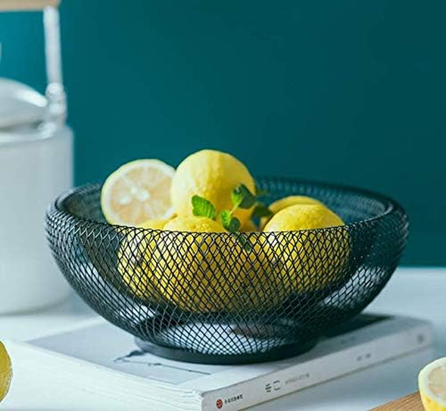 Metal Wire Fruit Basket,Large round Storage Baskets for Bread,Metal Wire Bread Fruit Bowl Vegetable Stand Holder for Snacks,Modern Fruit Bowl Decorate Kitchen Counter,Black