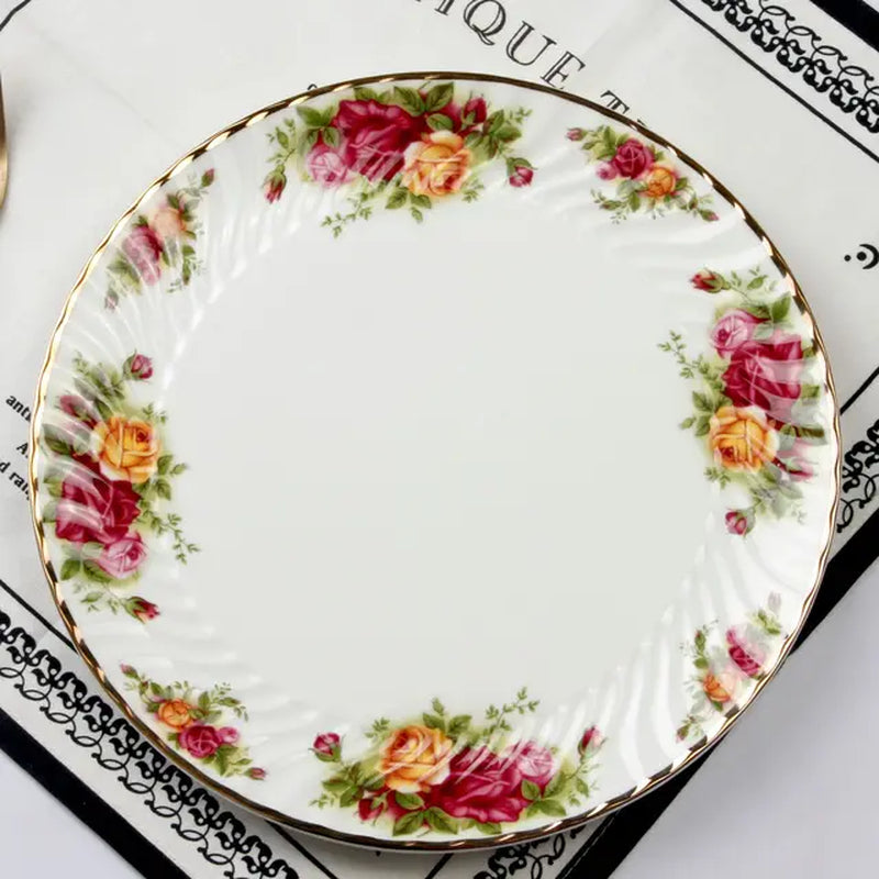 Chinese-Style Bone China European-Style Retro Household Tableware Plate Dishes Western-Style Plate Set Ceramic Gift Box