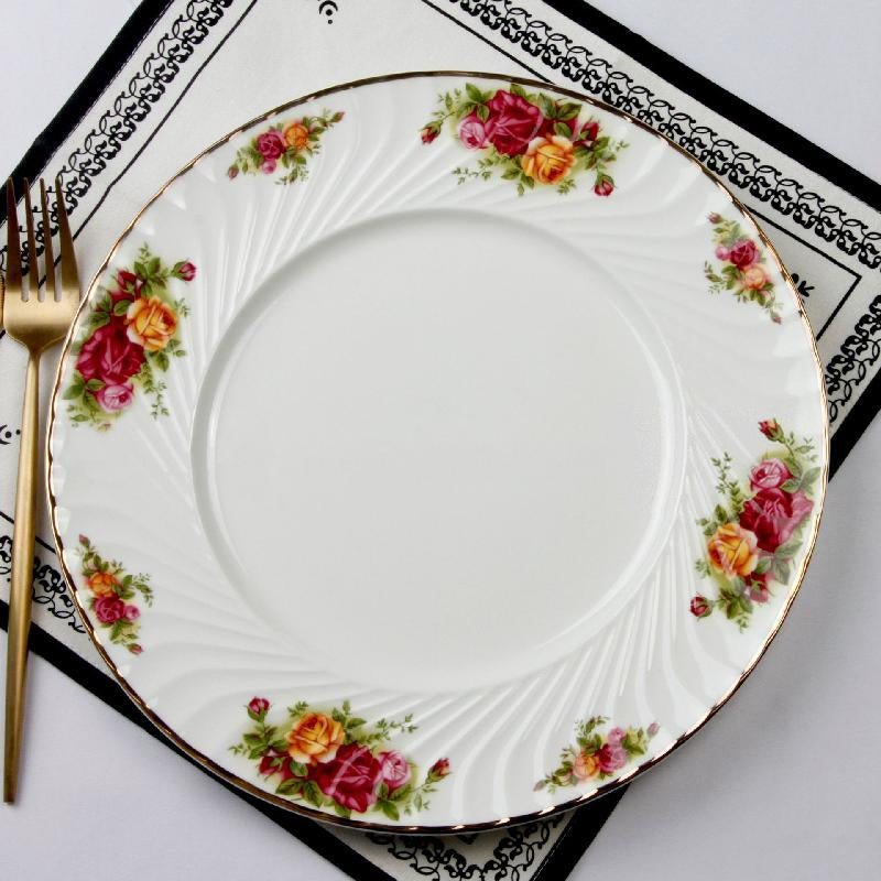 Chinese-Style Bone China European-Style Retro Household Tableware Plate Dishes Western-Style Plate Set Ceramic Gift Box