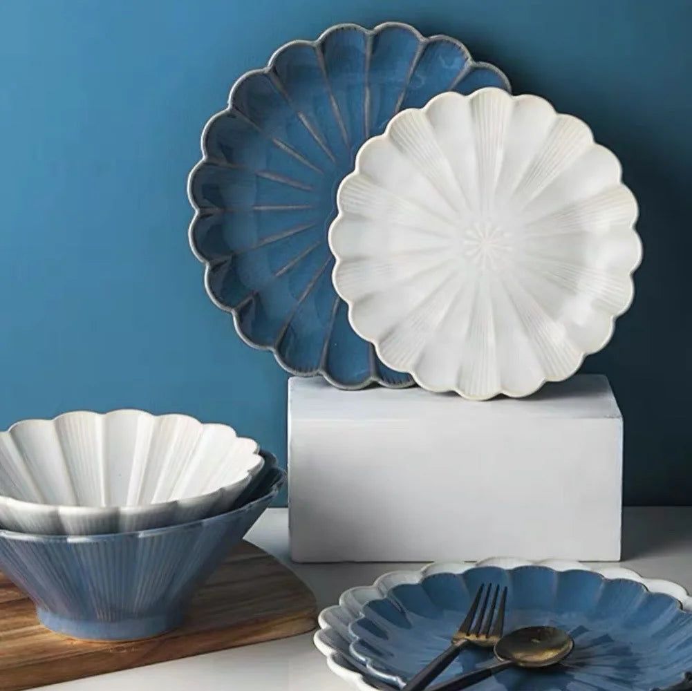 Dinner Plate Home Patera Na Ciasto Nordic Ceramic Tableware Dinner Plate Net Red Steak Western Food Plate Petal Kiln Glazed
