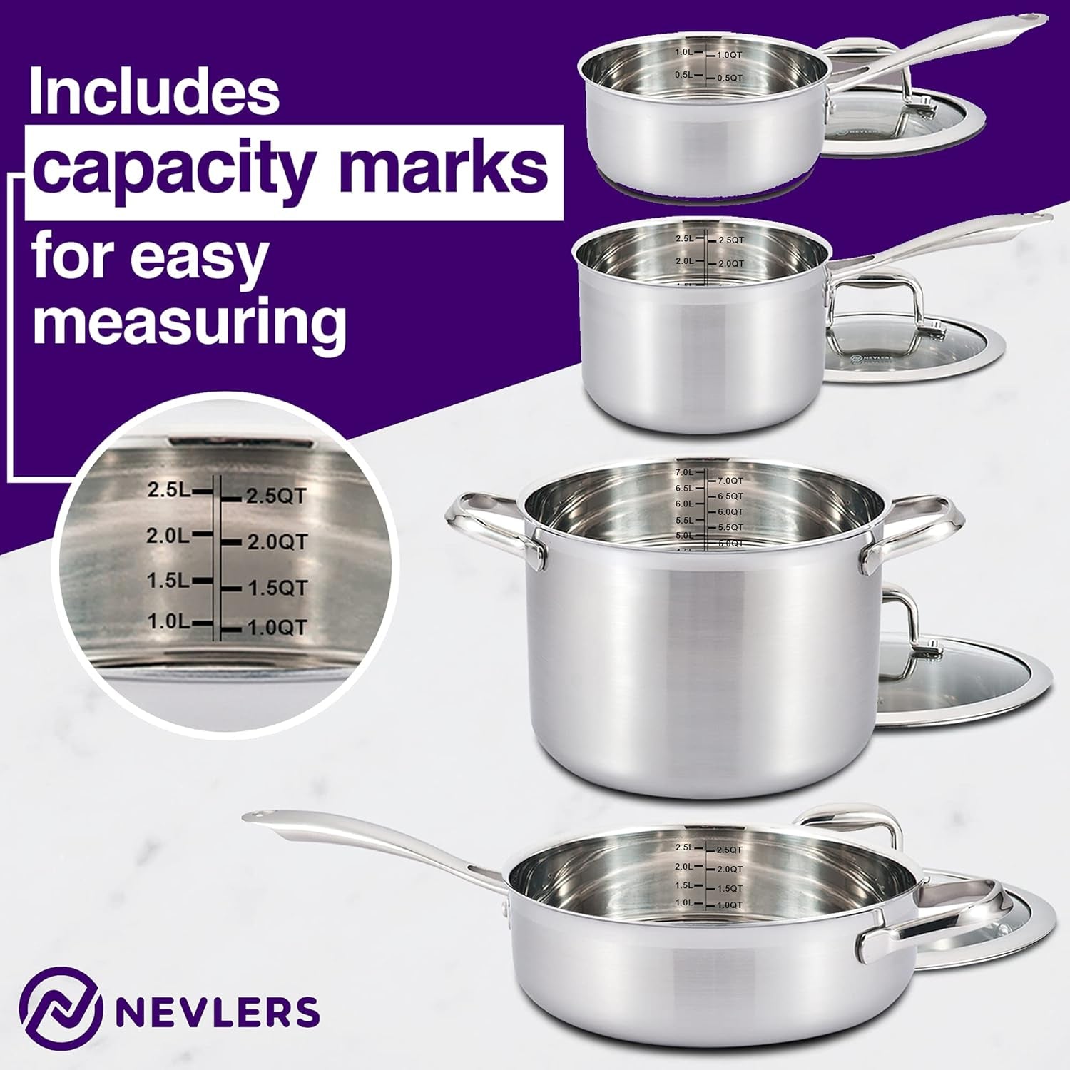 Multi-Clad Stainless Steel Cookware Sets - 15 Piece Pots and Pans Set - Makes for a Great Cooking Set for Your Kitchen - It Is Dishwasher Safe Too!