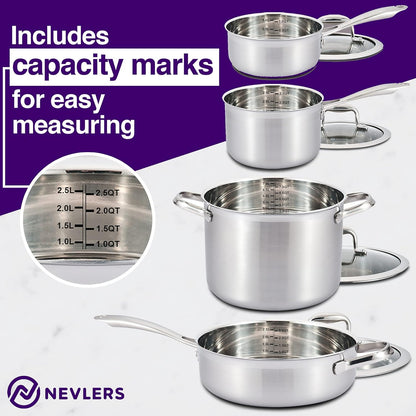 Multi-Clad Stainless Steel Cookware Sets - 15 Piece Pots and Pans Set - Makes for a Great Cooking Set for Your Kitchen - It Is Dishwasher Safe Too!