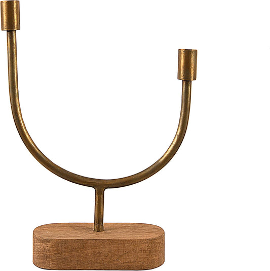 Asymmetrical Wood and Metal Candle Holder