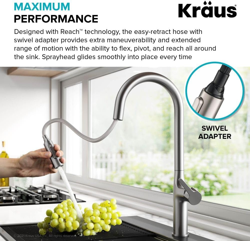 KPF-3101BG Oletto Modern Pull-Down Single Handle Kitchen Faucet, 19.5 Inch, Brushed Gold