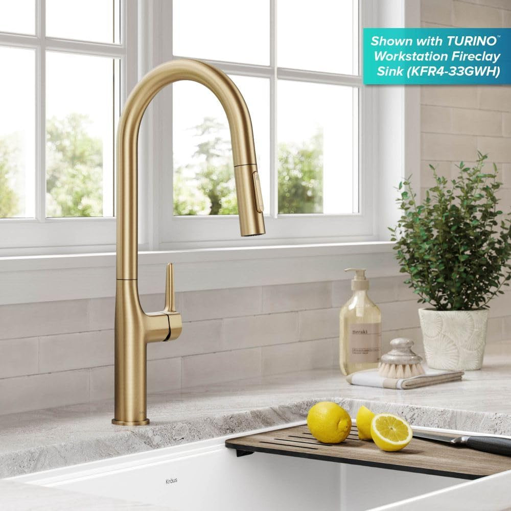 KPF-3101BG Oletto Modern Pull-Down Single Handle Kitchen Faucet, 19.5 Inch, Brushed Gold