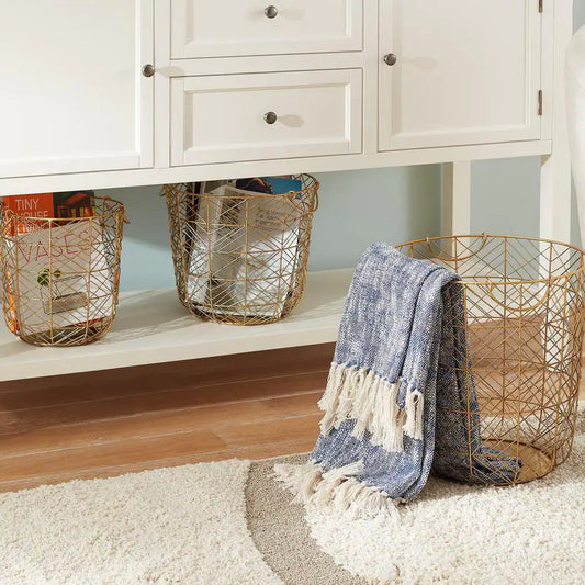 Round Gold Metal Wire Decorative Basket (Set of 3)