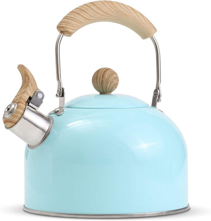 Tea Kettle, Tea Pot with Cool Touch Ergonomic Handle, Tea Kettle Food Grade Stainless Steel, Tea Kettle Stovetop, Kettle Teapot, Whistling Tea Kettle, Tea Kettle Pot, 2.5 Quart (Blue)