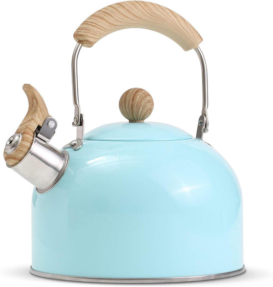Tea Kettle, Tea Pot with Cool Touch Ergonomic Handle, Tea Kettle Food Grade Stainless Steel, Tea Kettle Stovetop, Kettle Teapot, Whistling Tea Kettle, Tea Kettle Pot, 2.5 Quart (Blue)
