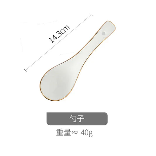 Ceramic Dinnerware Plate Bowl White Gold Stroke Ceramic Dinner Plate Steak Tableware Rice Soup Bowl Spoon Dish Home Decoration