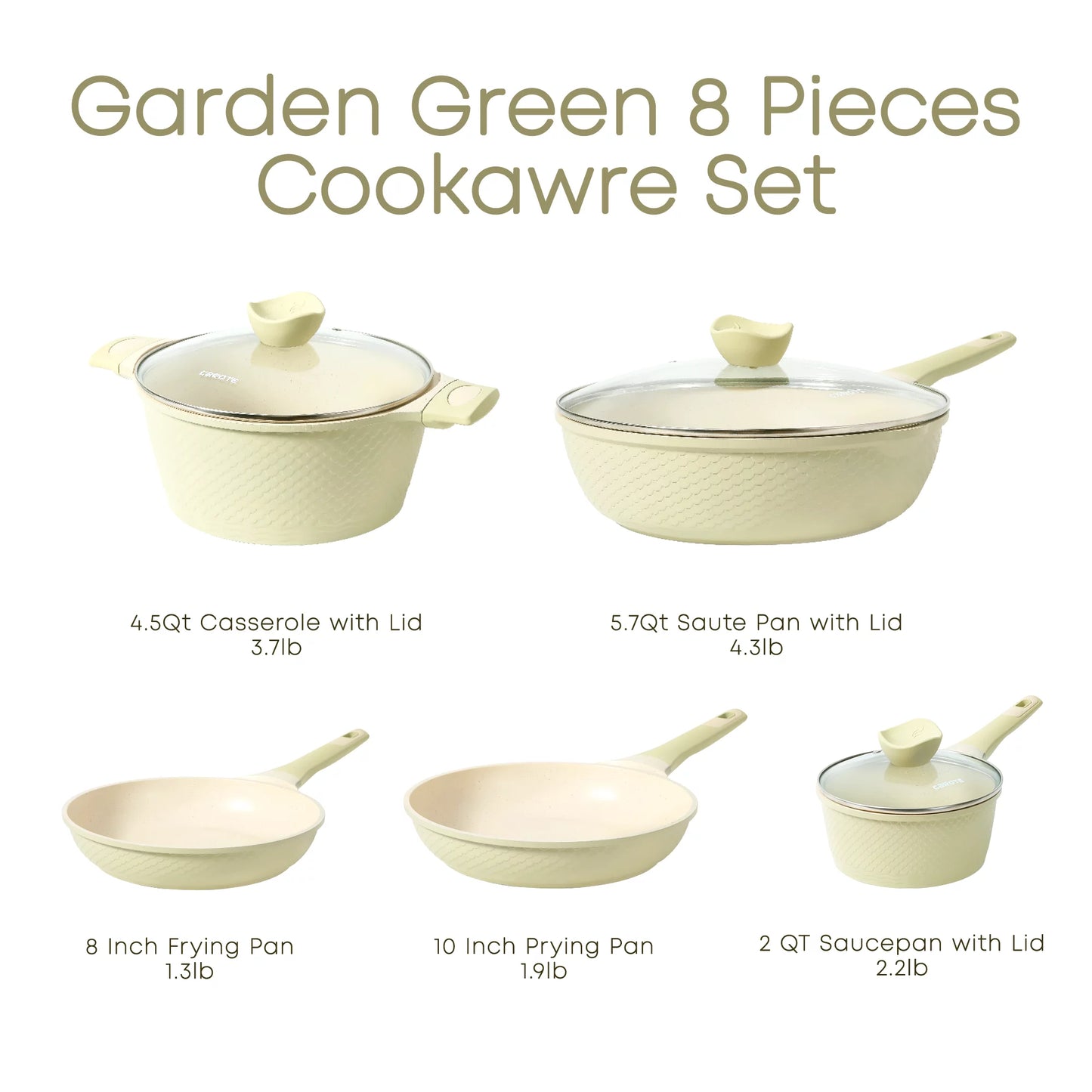 Nonstick Pots and Pans Set, 8 Pcs Non Stick Cookware Set, Induction Stone Cookware Kitchen Cooking Set (Green Granite)