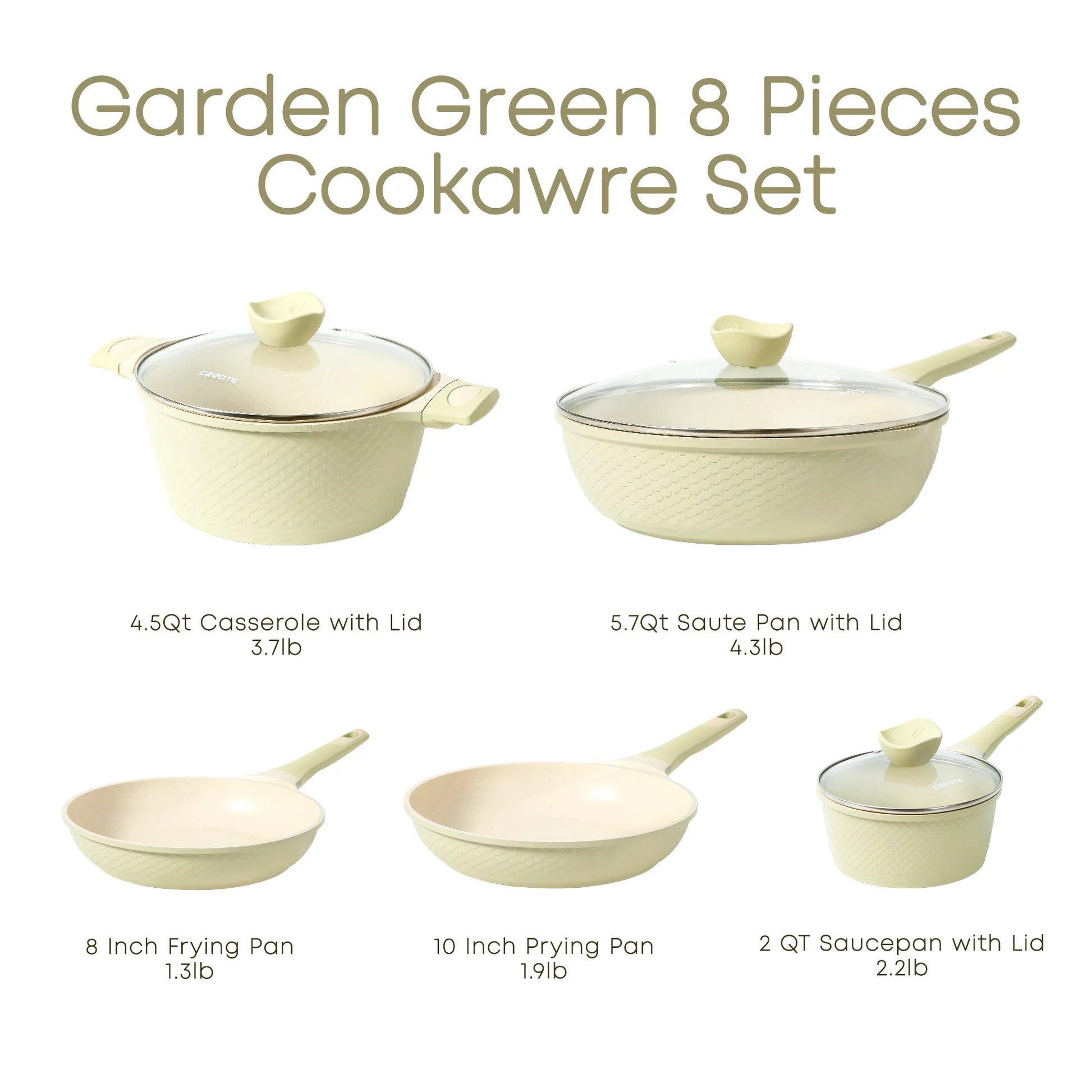 Nonstick Pots and Pans Set, 8 Pcs Non Stick Cookware Set, Induction Stone Cookware Kitchen Cooking Set (Green Granite)