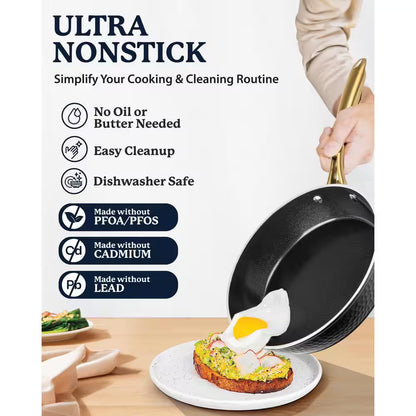 Charleston Collection 15-Piece Aluminum Hammered Nonstick Cookware Set with Utensils in Black