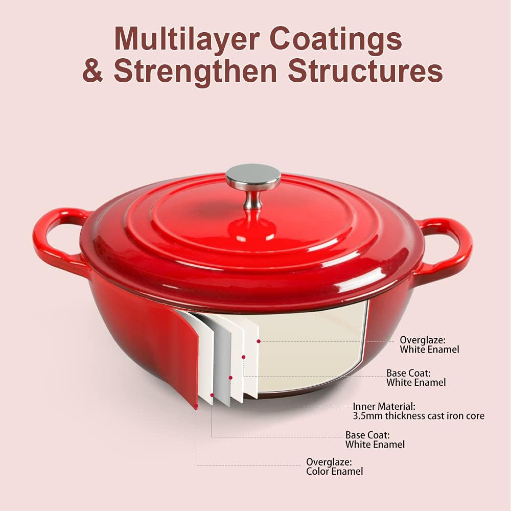 4.5 Quart Dutch Oven, Enameled Cast Iron Covered round Dutch Oven with Lid, Casserole, Cookware Pot, French Oven, Red