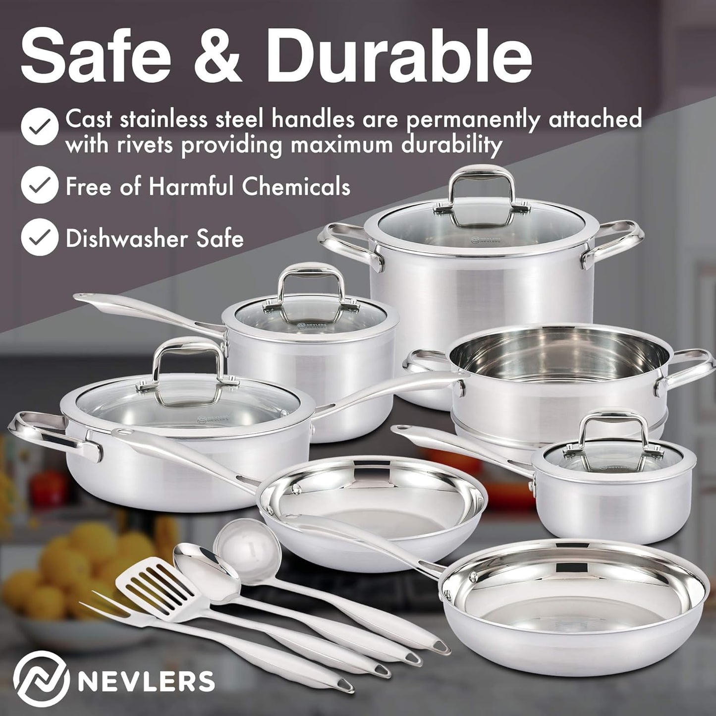 Multi-Clad Stainless Steel Cookware Sets - 15 Piece Pots and Pans Set - Makes for a Great Cooking Set for Your Kitchen - It Is Dishwasher Safe Too!