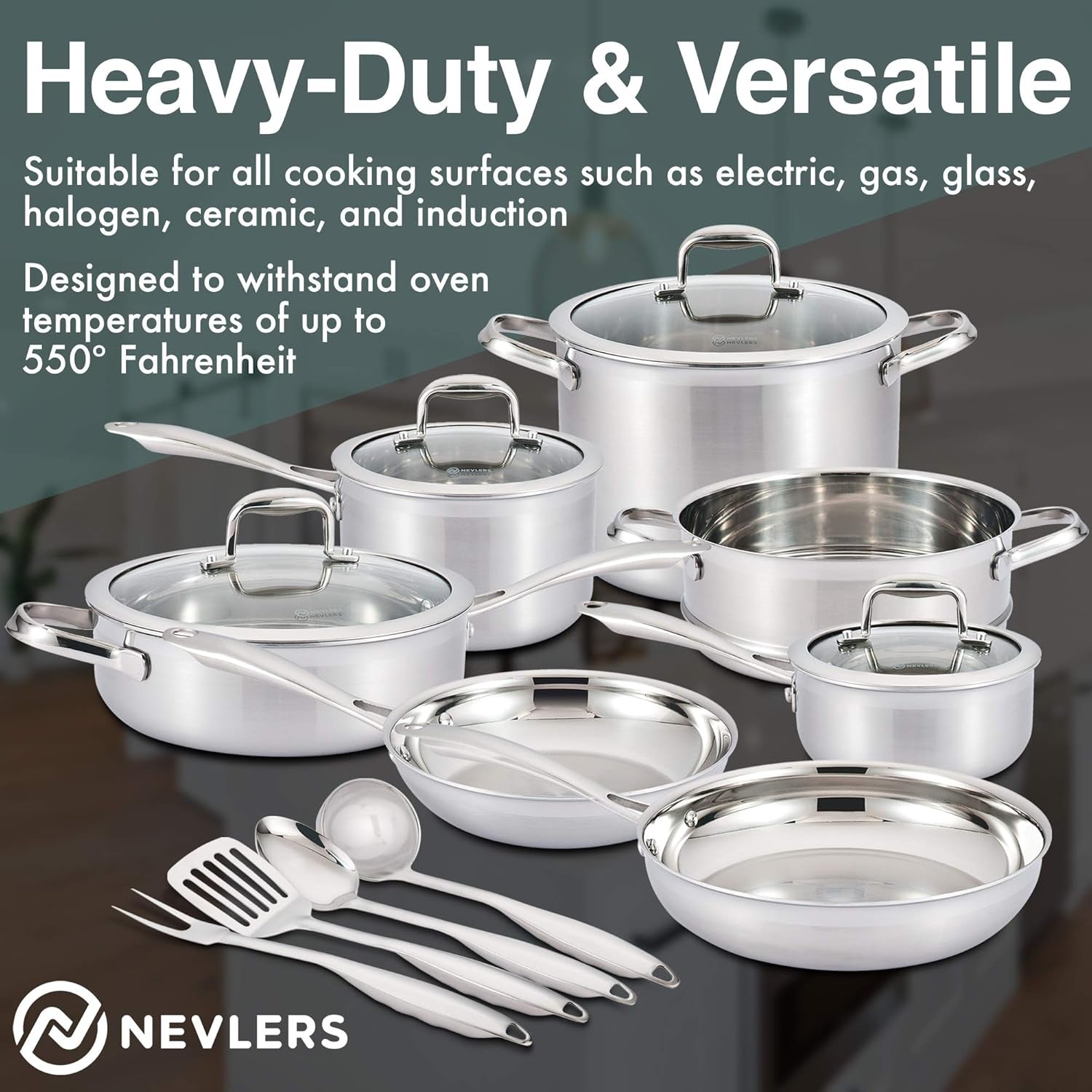 Multi-Clad Stainless Steel Cookware Sets - 15 Piece Pots and Pans Set - Makes for a Great Cooking Set for Your Kitchen - It Is Dishwasher Safe Too!