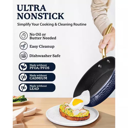 Charleston Collection 15-Piece Aluminum Hammered Nonstick Cookware Set with Utensils in Navy