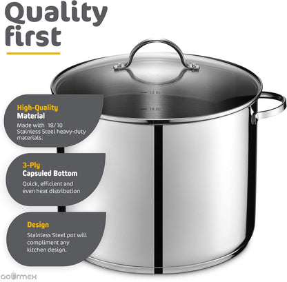 21-Quart Induction Stock Pot | Stainless Steel Soup Pot with See through Lid Glass Lid | Grade Heavy Duty Large Stockpot | Compatible with All Heat Sources | Dishwasher Safe