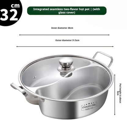 316 Stainless Steel 32Cm Divided Hot Pots Fondue Chinese Soup Hotpots Induction Cooker Cooking Pot Twin Divided
