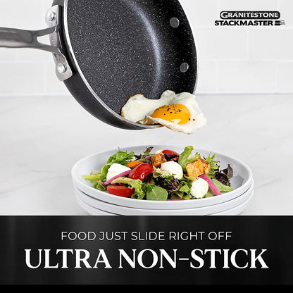 GRANITESTONE Stackmaster 15 Pcs Pots and Pans Set Induction-Compatible, Nonstick Cookware Set, Scratch-Resistant, Granite-Coated Anodized Aluminum, Dishwasher-Safe, Pfoa-Free