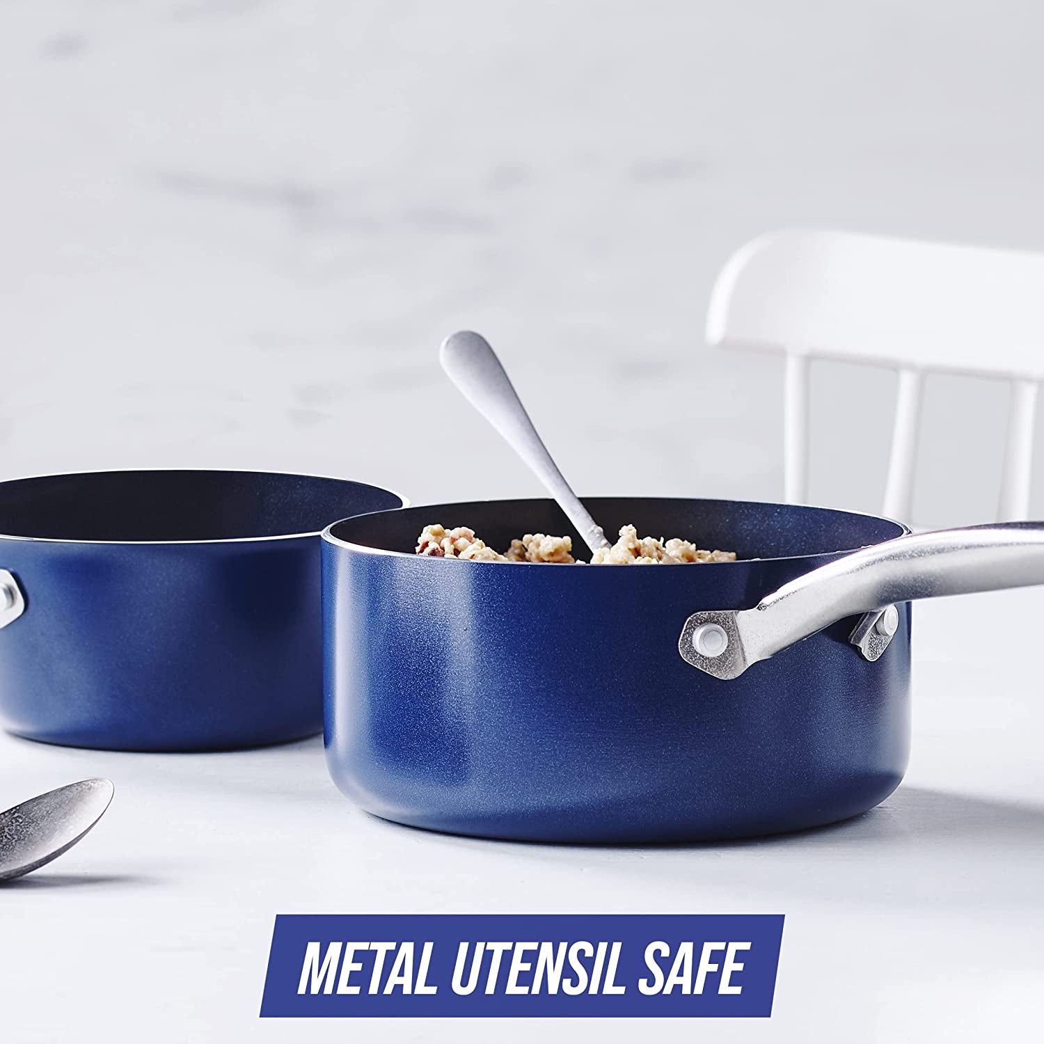 20 Piece Cookware and Bakeware Set, Diamond Infused PFOA Pfas-Free Ceramic Nonstick Pots and Pans, Durable Nontoxic Metal Utensil Safe & Scratch Resistant, Dishwasher & Oven Safe, Blue