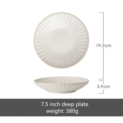Retro Petal Dinner Plate Ceramic Kitchen Plate Tableware Set Food Dishes Rice Salad Noodles Bowl Soup Kitchen Cook Tool 1Pc