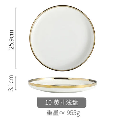 Ceramic Dinnerware Plate Bowl White Gold Stroke Ceramic Dinner Plate Steak Tableware Rice Soup Bowl Spoon Dish Home Decoration