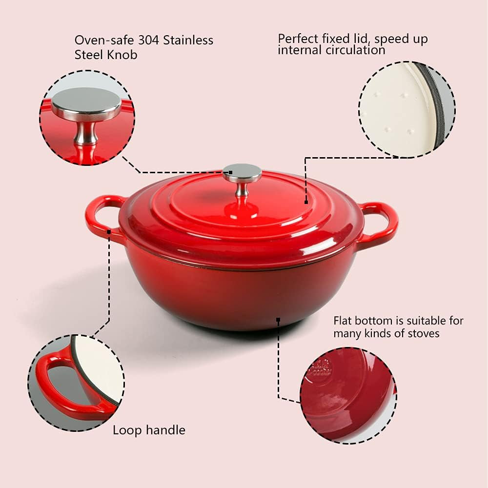 4.5 Quart Dutch Oven, Enameled Cast Iron Covered round Dutch Oven with Lid, Casserole, Cookware Pot, French Oven, Red