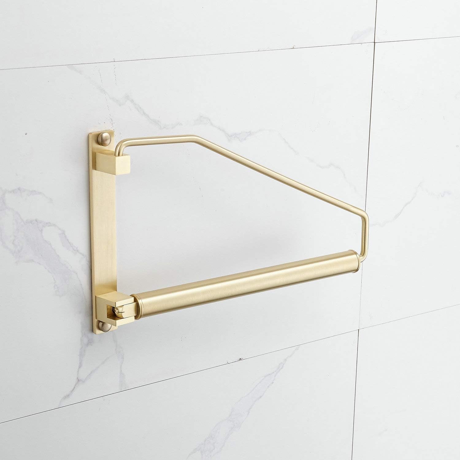 Folding Wall Mounted Clothes Hanger Rack Clothes Hook Solid Brass with Swing Arm Holder Clothing Hanging System Closet Storage Organizer Heavy Duty Drying Rack Wall Mount,Brushed Gold