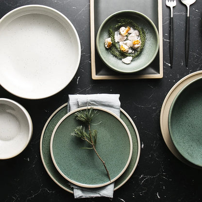 Exclusive  Mint Color Ceramic Dinner Plate Creative Western Big Steak Plate Salad Bowl