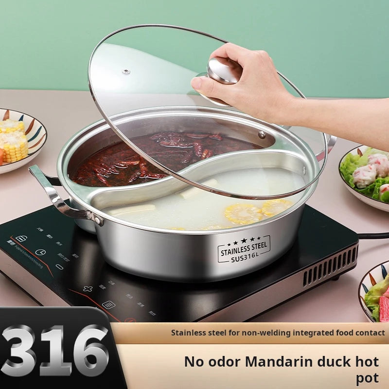316 Stainless Steel 32Cm Divided Hot Pots Fondue Chinese Soup Hotpots Induction Cooker Cooking Pot Twin Divided