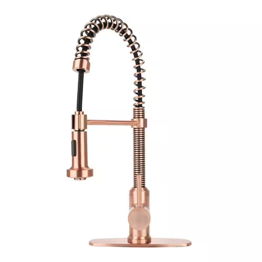 Single-Handle 1 or 3 Hole Residential Pull-Down Sprayer Kitchen Faucet with 2-Spray Heads in Antique Copper