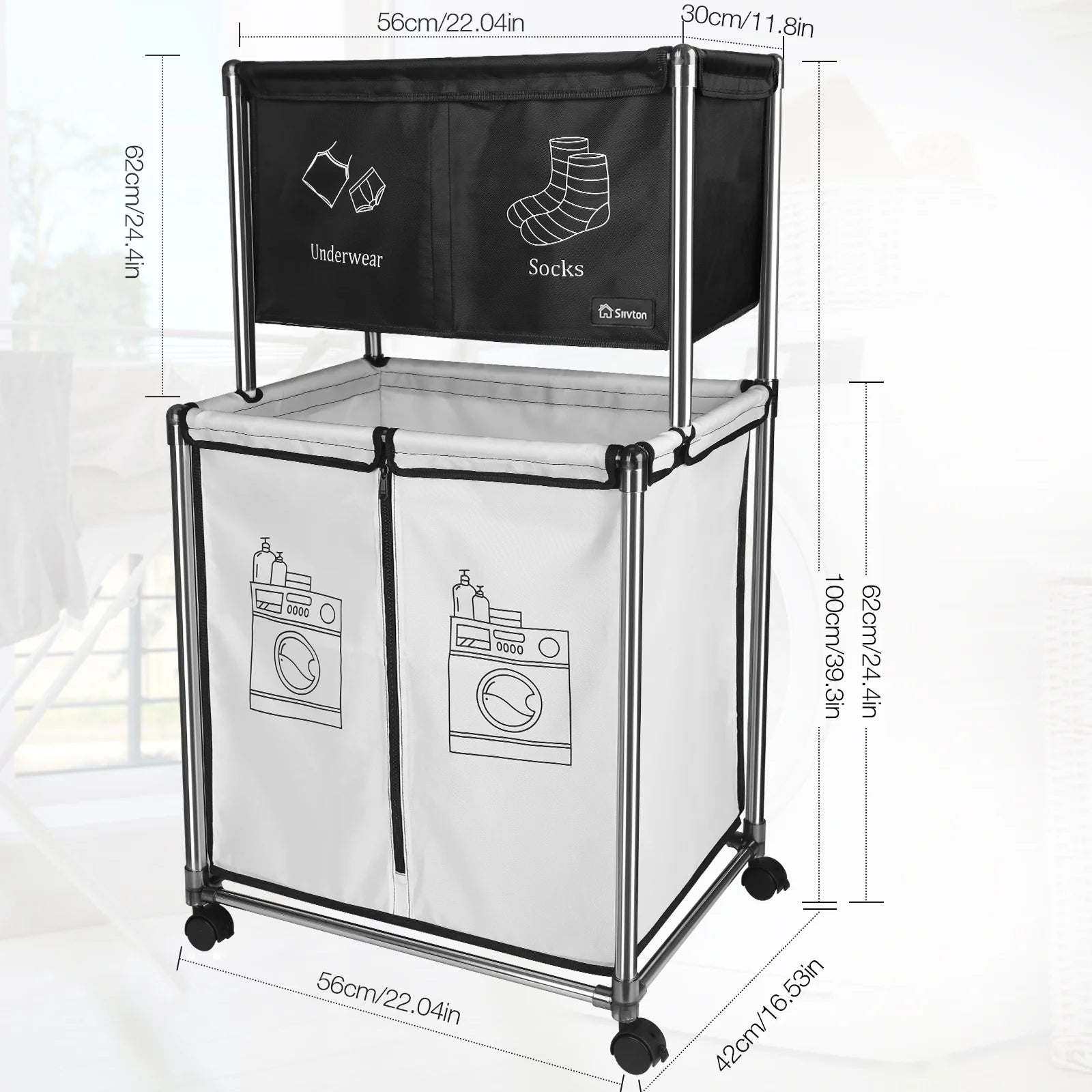 210L Laundry Sorter Cart,Laundry Hamper Sorter with Rolling Wheels and Removable 3 Bags for Clothes Storage,Laundry Organizer Basket Laundry Clothes Hamper