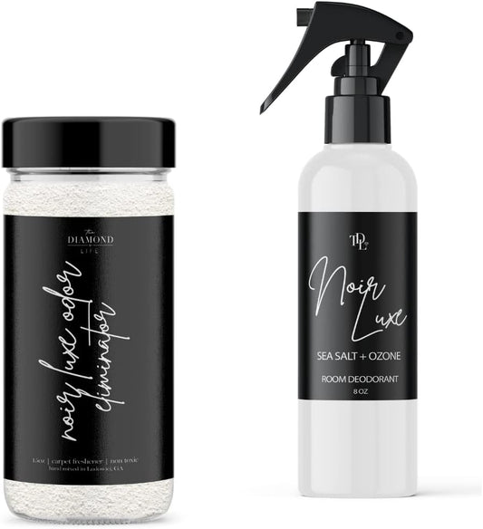 Home "Noir Luxe" Sea Salt & Ozone, Carpet Powder, Mattress & Upholstery Freshener with Room Deodorizer, Air/Fabric/Linen Mist Odor Eliminator for Homes with Kids & Pets Bundle