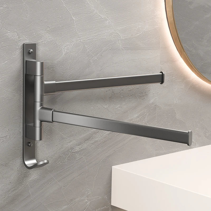 Bathroom Towel Rack Rotatable Towel Holder Rotatable Space Aluminium 2/3/4 Towel Bars Kitchen Shelf Hanger Wall Mounted