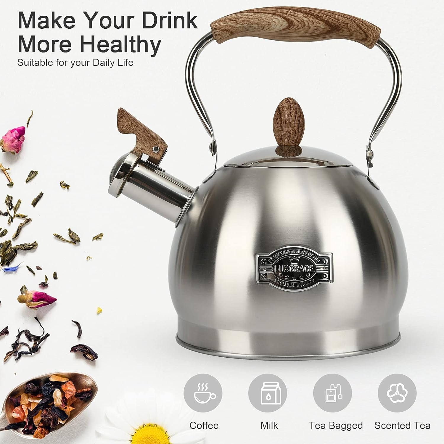 Tea Kettle - 2.8 Quart Tea Kettles Stovetop Whistling Teapot Stainless Steel Tea Pots for Stove Top Whistle Tea Pot(Silver)