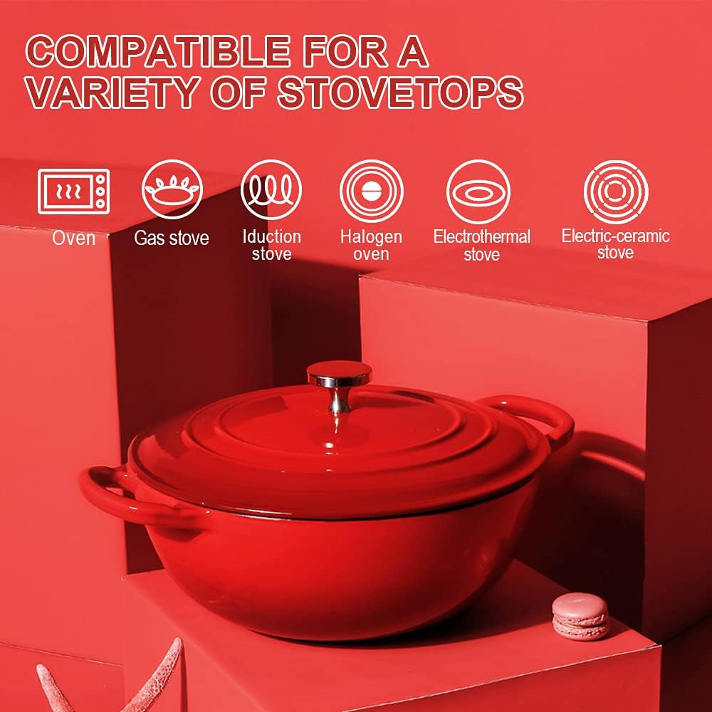 4.5 Quart Dutch Oven, Enameled Cast Iron Covered round Dutch Oven with Lid, Casserole, Cookware Pot, French Oven, Red