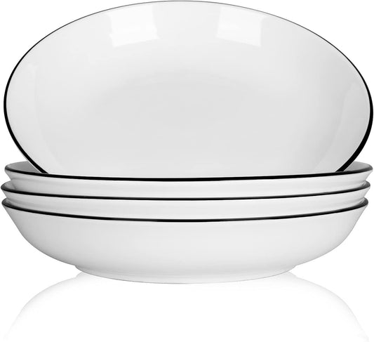 Pasta Bowls 30 Ounce Porcelain Large Pasta Salad Bowl Set, 9-Inch Serving Bowl Set of 4, White
