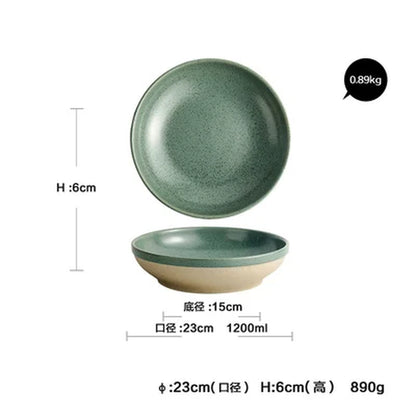 Exclusive  Mint Color Ceramic Dinner Plate Creative Western Big Steak Plate Salad Bowl