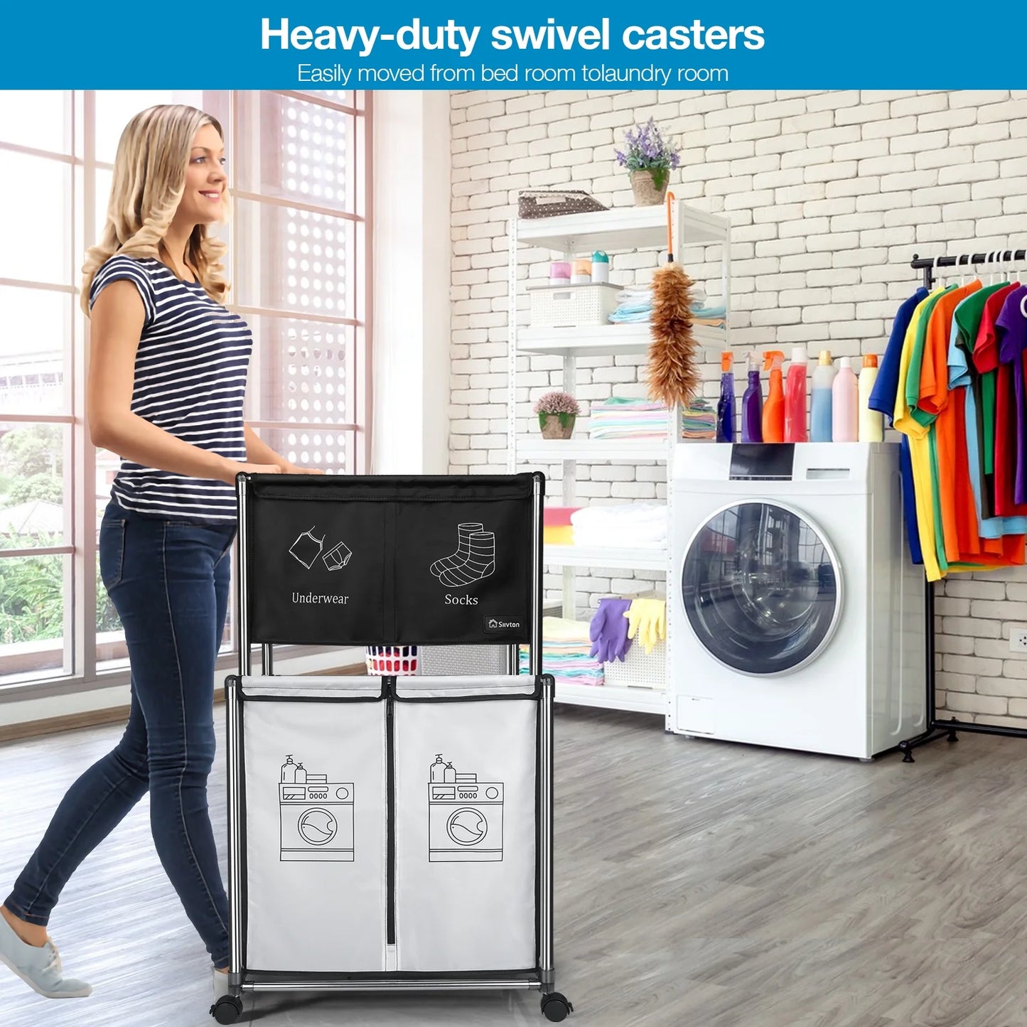 210L Laundry Sorter Cart,Laundry Hamper Sorter with Rolling Wheels and Removable 3 Bags for Clothes Storage,Laundry Organizer Basket Laundry Clothes Hamper