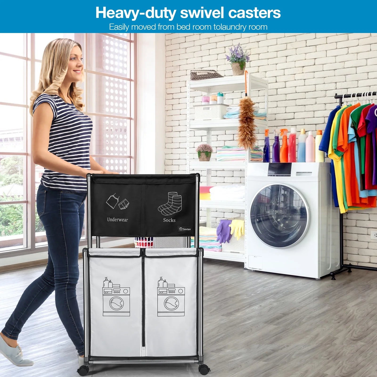 210L Laundry Sorter Cart,Laundry Hamper Sorter with Rolling Wheels and Removable 3 Bags for Clothes Storage,Laundry Organizer Basket Laundry Clothes Hamper