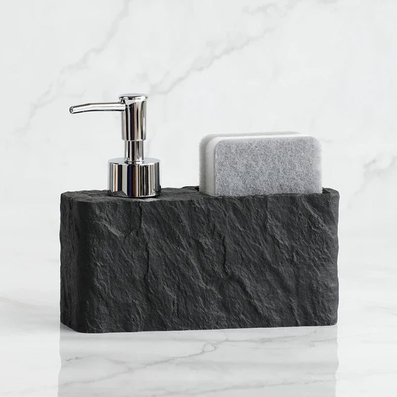 Soap Dispenser with Sponge Kitchen Sink and Bathroom Soap Dispenser Imitation Black Rock Liquid Hand and Dish Soap Dispenser