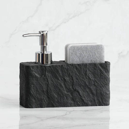 Soap Dispenser with Sponge Kitchen Sink and Bathroom Soap Dispenser Imitation Black Rock Liquid Hand and Dish Soap Dispenser