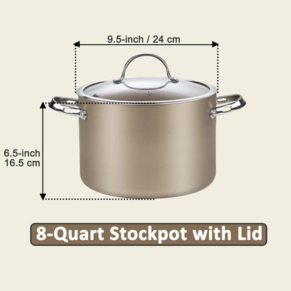 Hard Anodized Ceramic Nonstick 8-Quart Stock Pot with Glass Lid, Classic Induction Large Cooking Gumbo Pot, Ollas De Cocina, Bronze