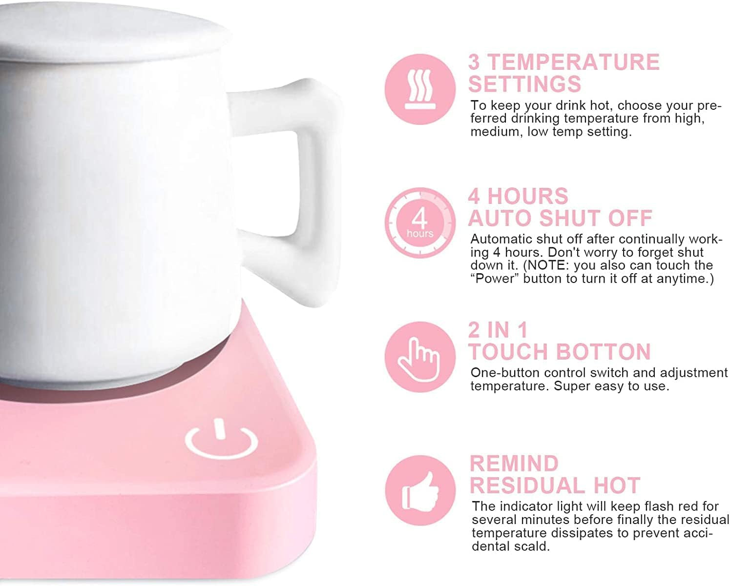 Smart Mug Warmer,  Coffee Mug Warmer for Desk with Auto Shut Off, Coffee Cup Warmer for Coffee Milk Tea, Candle Warmer (Pink-No Mug)