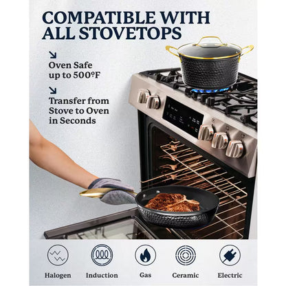Charleston Collection 15-Piece Aluminum Hammered Nonstick Cookware Set with Utensils in Black